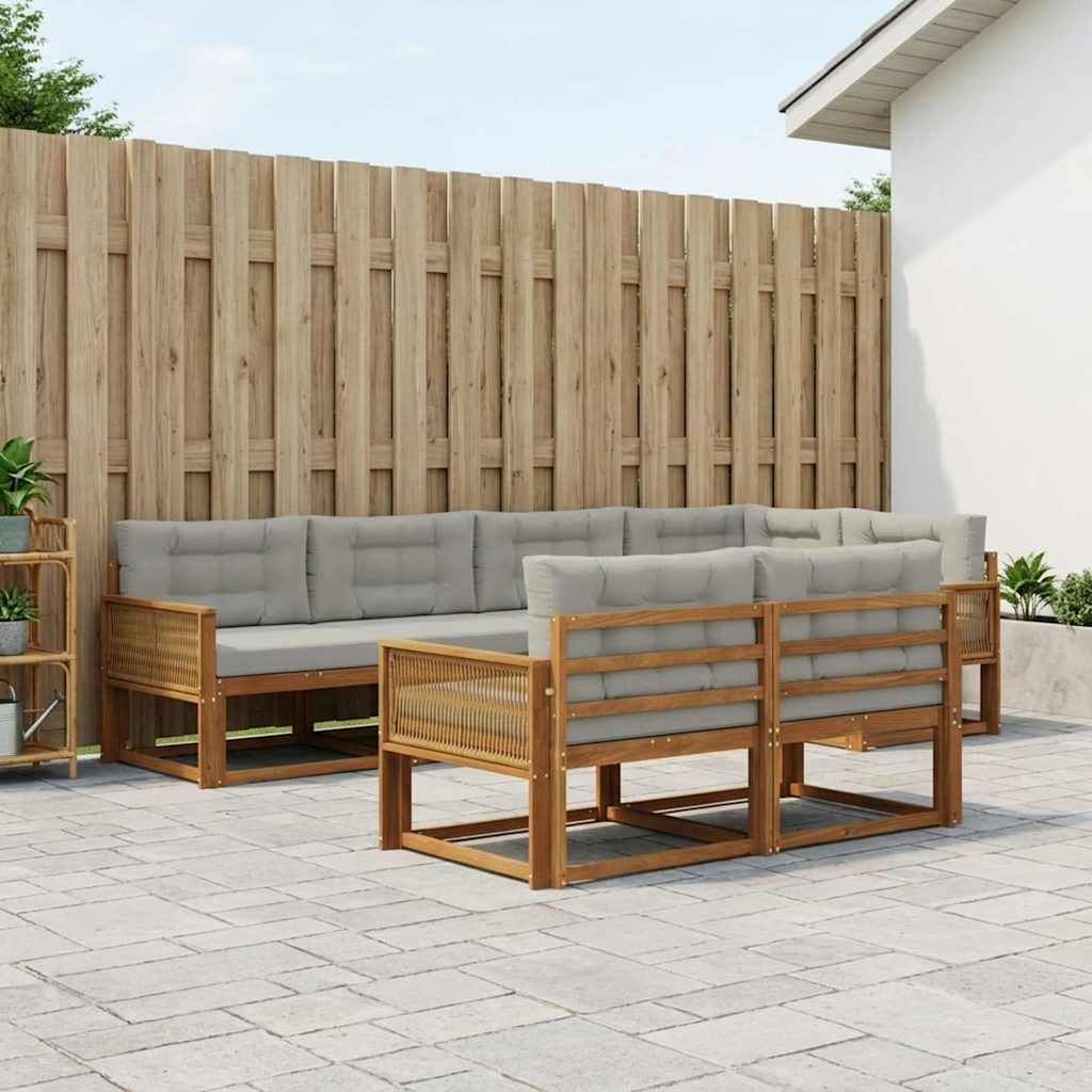 Outdoor-Sofagarnitur mit Kissen 7 pcs Natural and Light grey