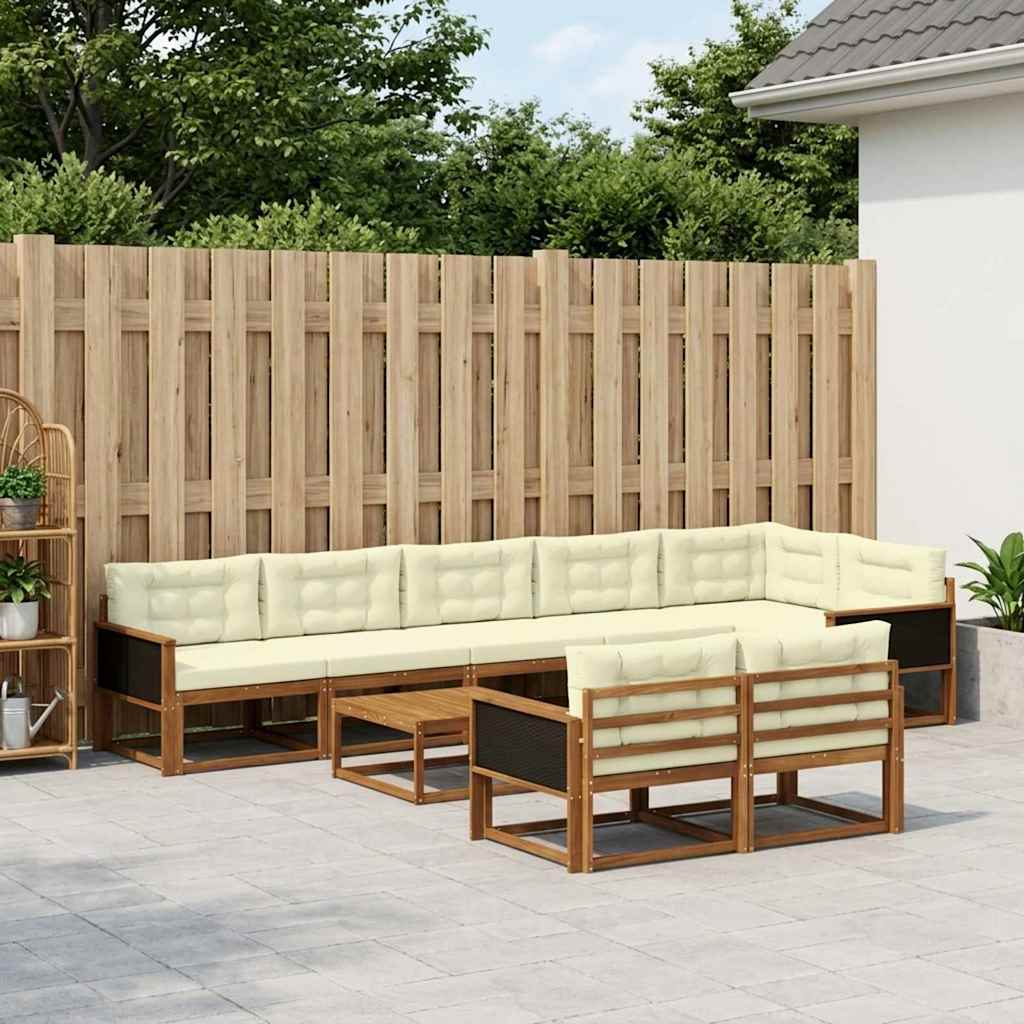 Outdoor-Sofagarnitur mit Kissen 9 pcs Natur und Creme