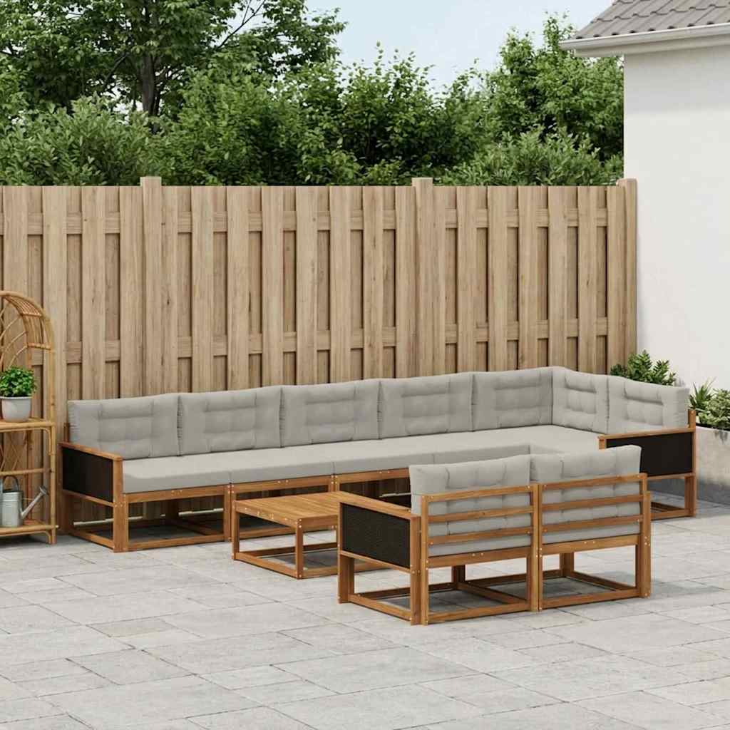 Outdoor-Sofagarnitur mit Kissen 9 pcs Natural and Light grey