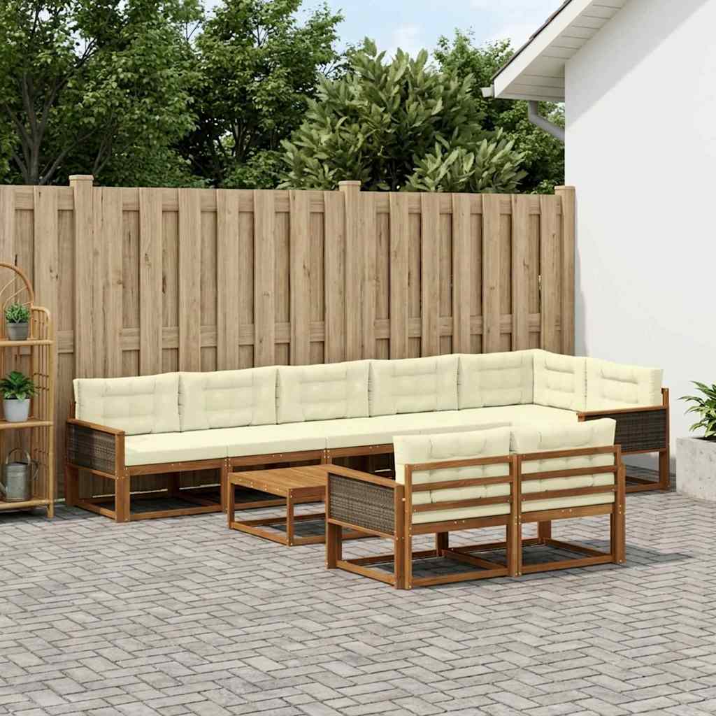 Outdoor-Sofagarnitur mit Kissen 9 pcs Natur und Creme