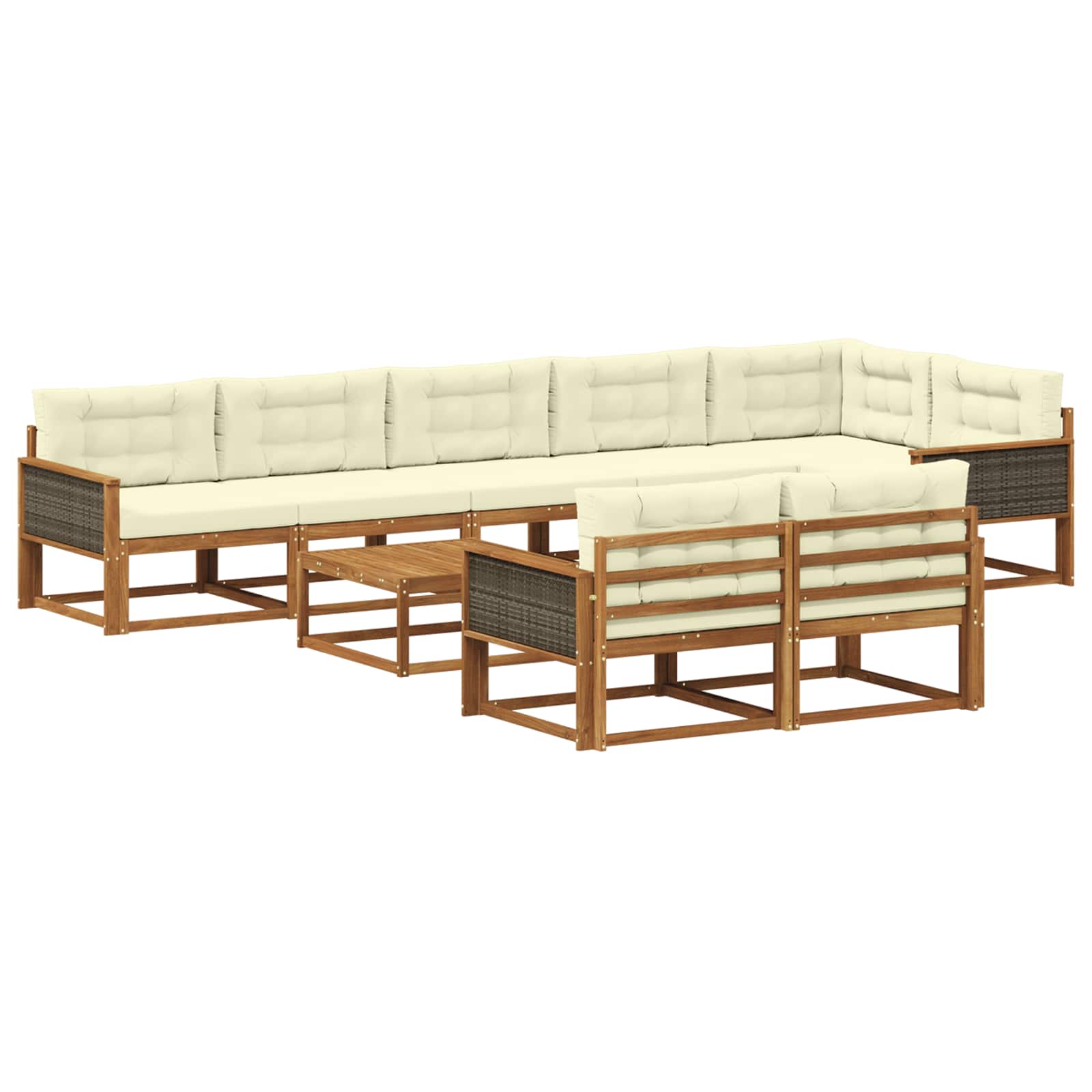 Outdoor-Sofagarnitur mit Kissen 9 pcs Natur und Creme