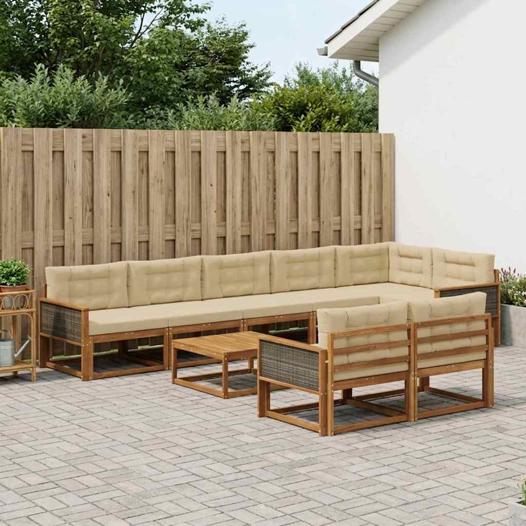 Outdoor-Sofagarnitur mit Kissen 9 pcs Natur und Beige
