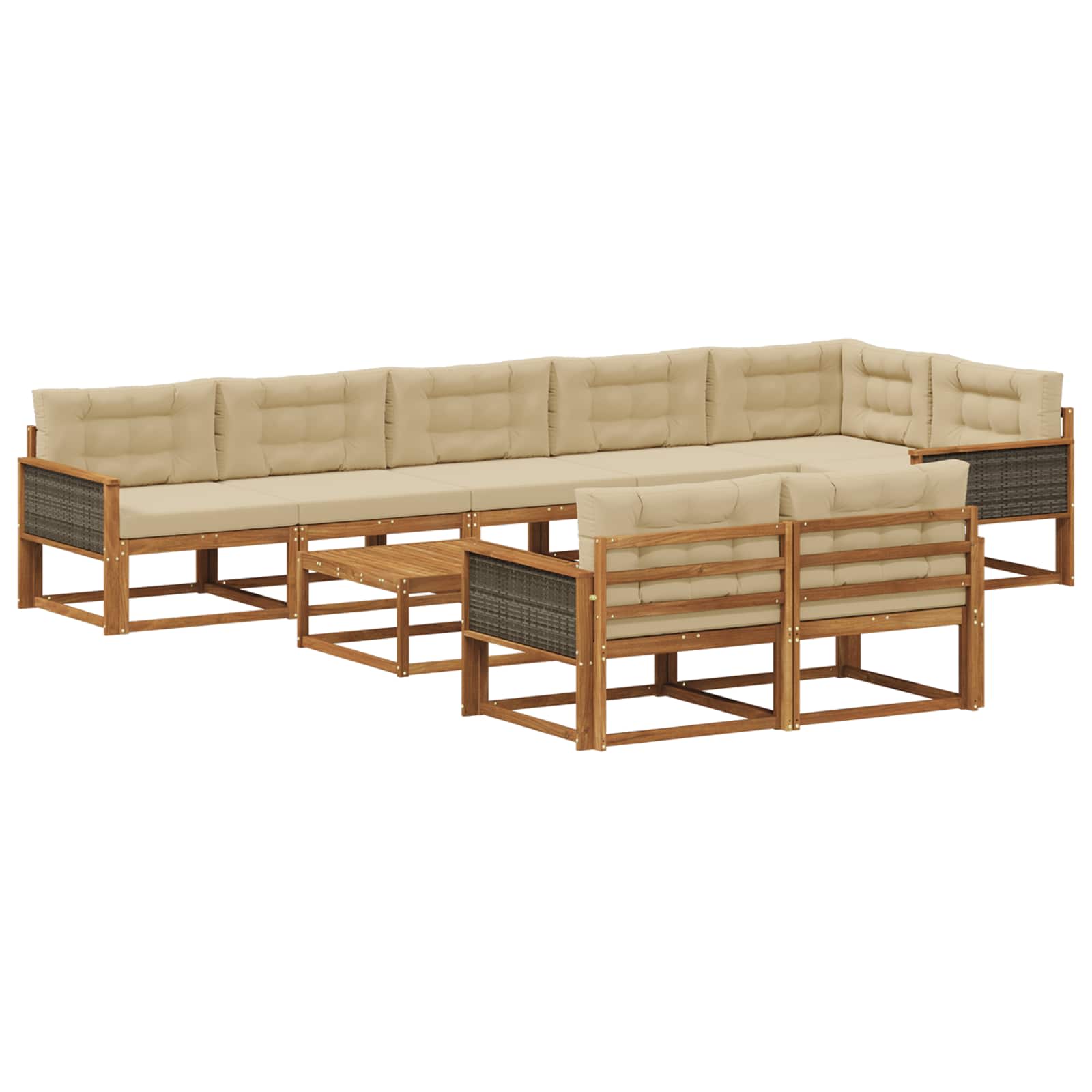 Outdoor-Sofagarnitur mit Kissen 9 pcs Natur und Beige