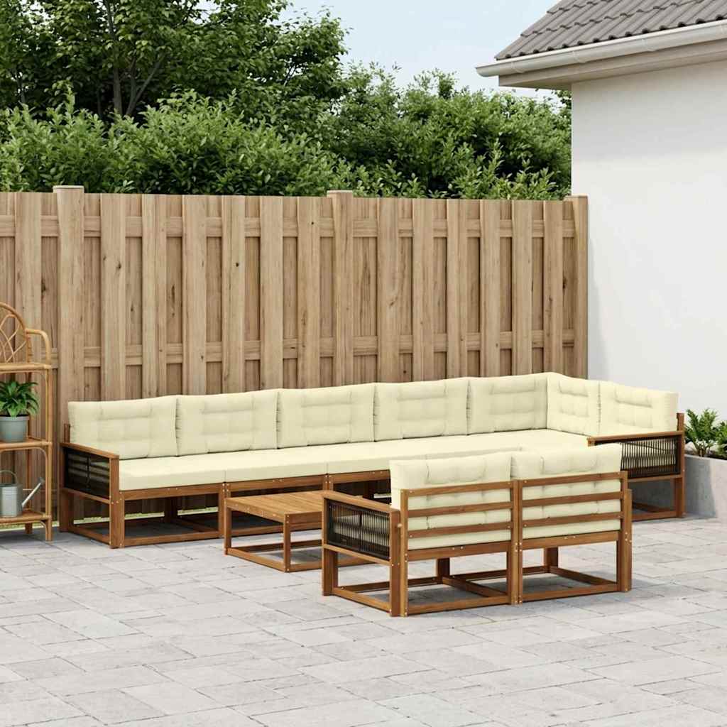 Outdoor-Sofagarnitur mit Kissen 9 pcs Natur und Creme