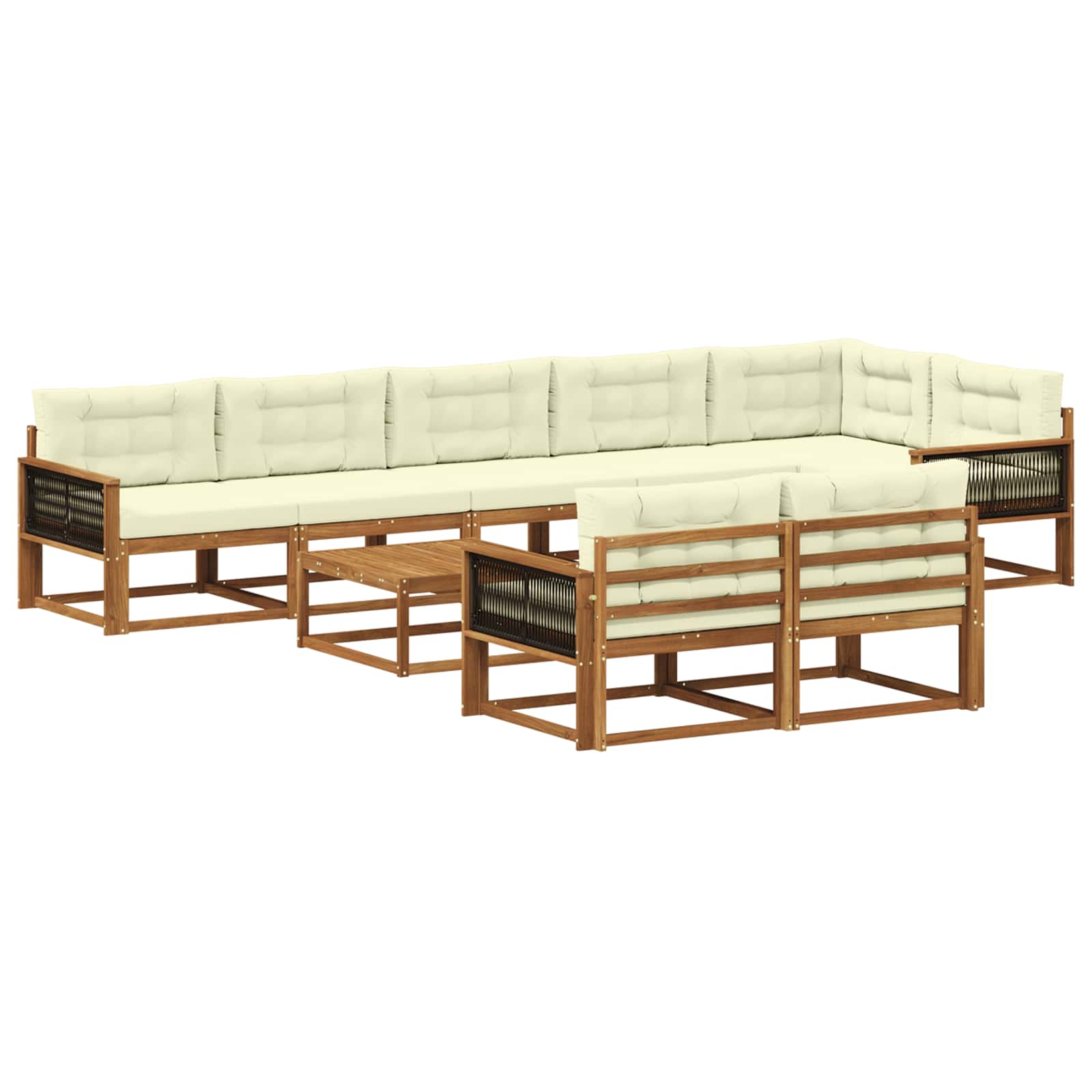 Outdoor-Sofagarnitur mit Kissen 9 pcs Natur und Creme