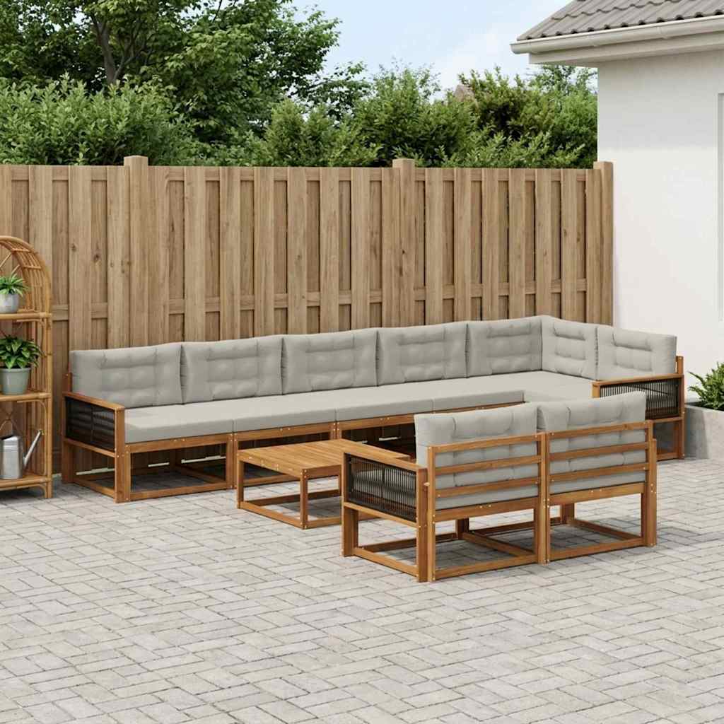 Outdoor-Sofagarnitur mit Kissen 9 pcs Natural and Light grey