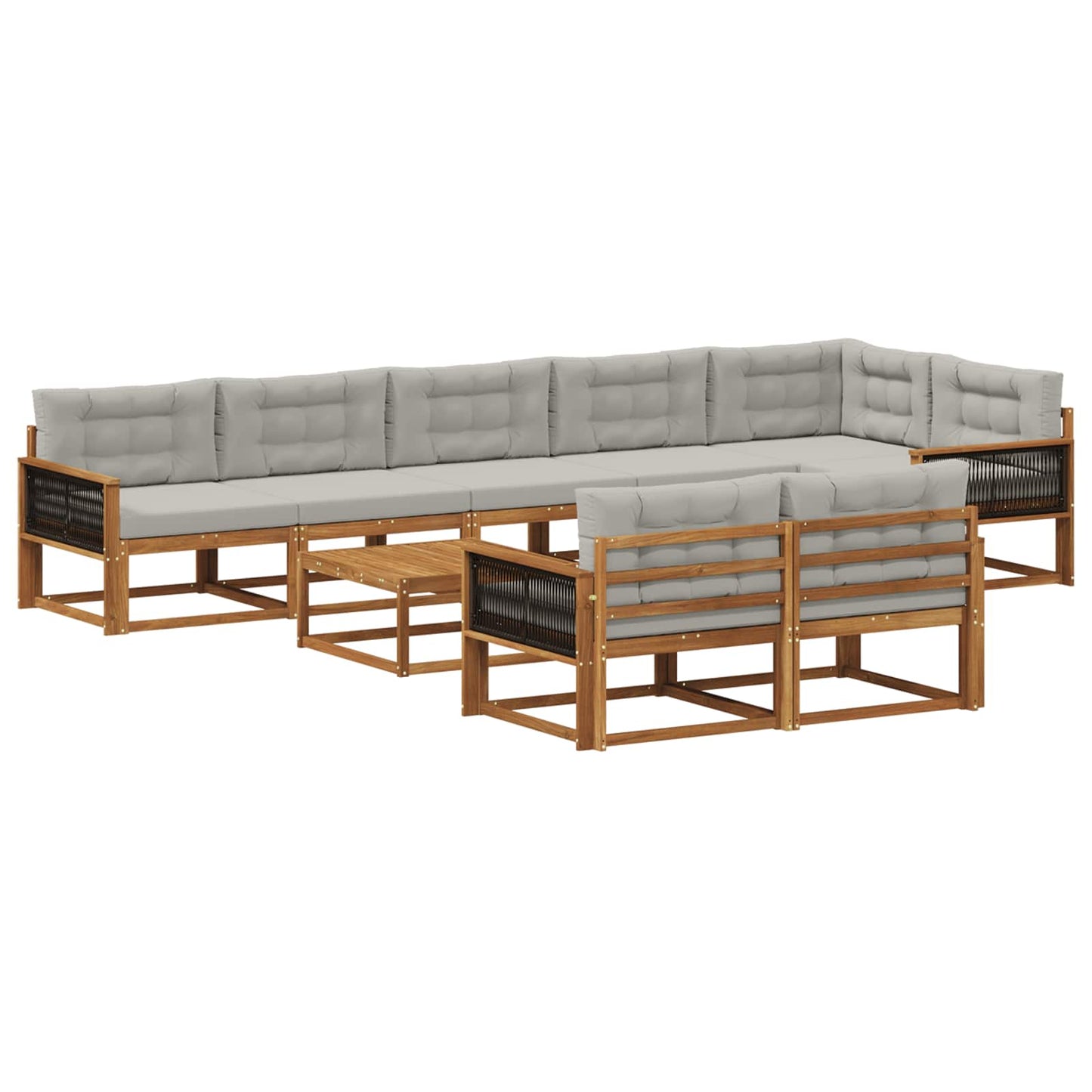 Outdoor-Sofagarnitur mit Kissen 9 pcs Natural and Light grey
