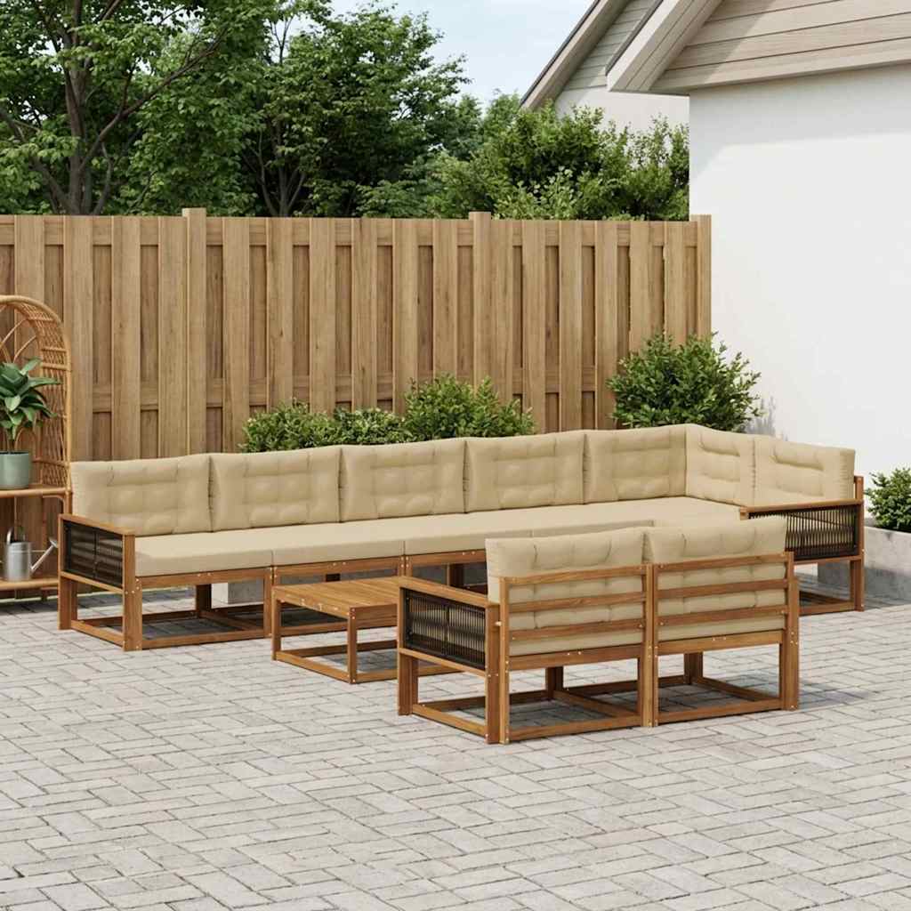 Outdoor-Sofagarnitur mit Kissen 9 pcs Natur und Beige