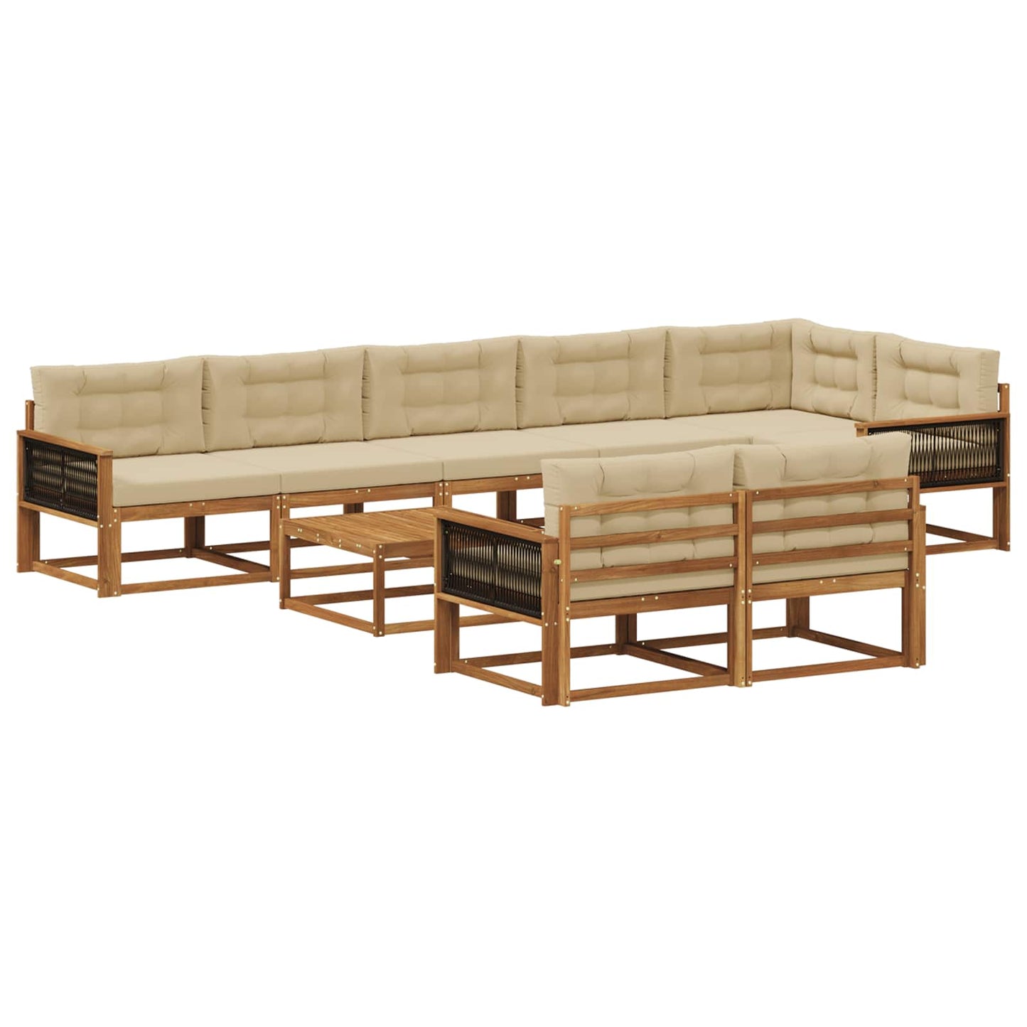 Outdoor-Sofagarnitur mit Kissen 9 pcs Natur und Beige