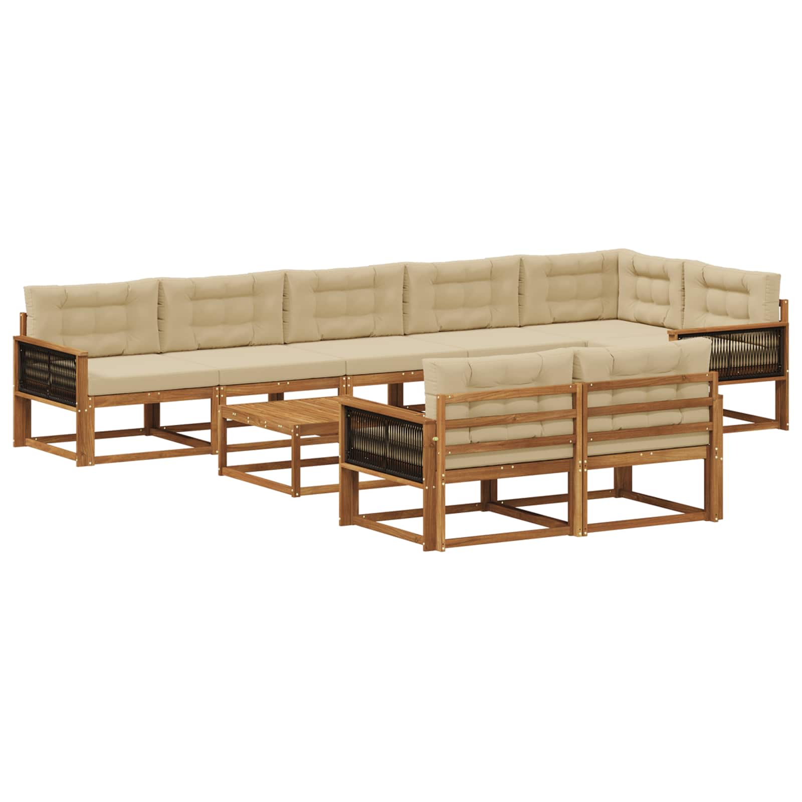 Outdoor-Sofagarnitur mit Kissen 9 pcs Natur und Beige