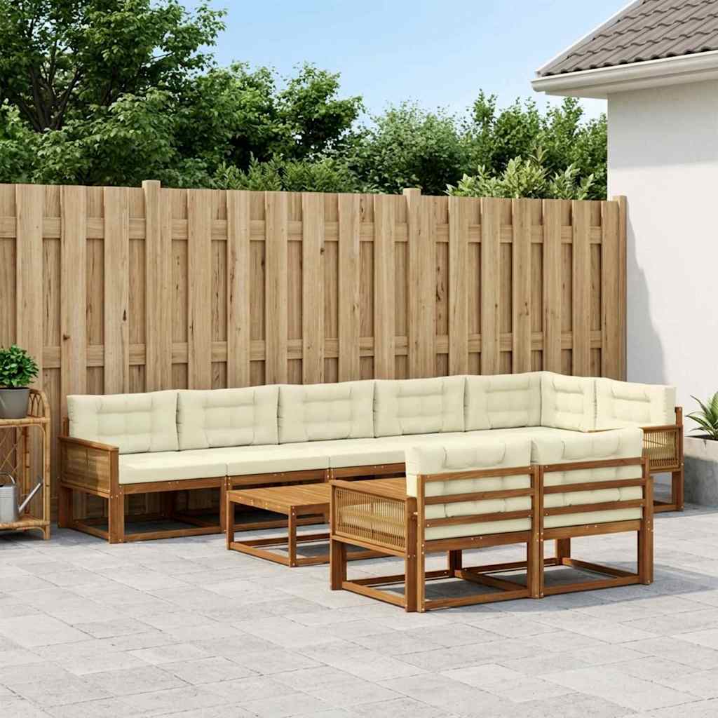 Outdoor-Sofagarnitur mit Kissen 9 pcs Natur und Creme