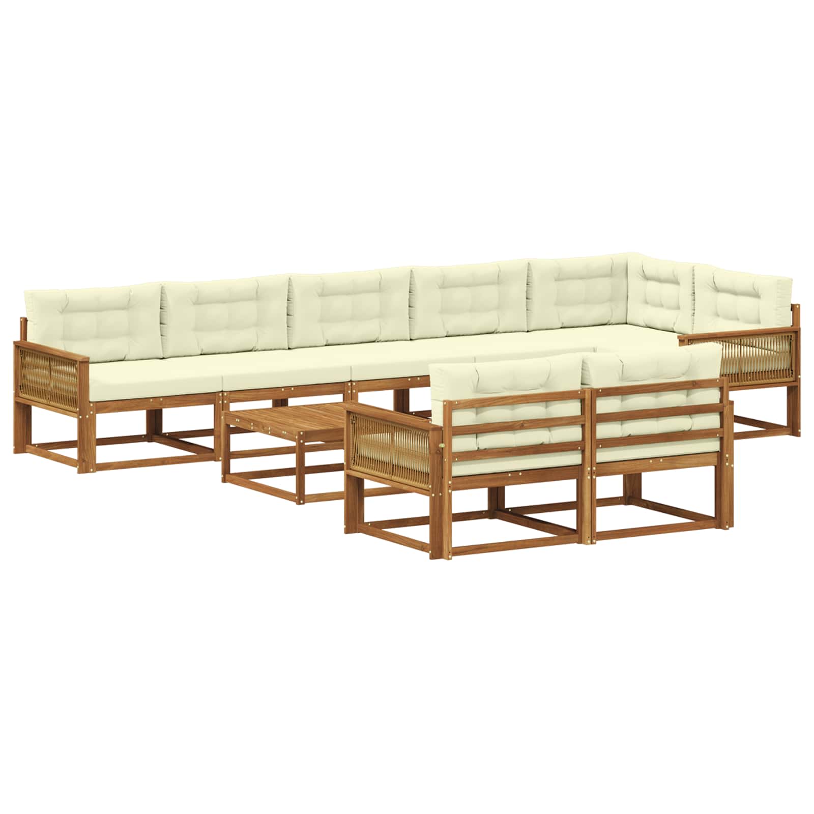 Outdoor-Sofagarnitur mit Kissen 9 pcs Natur und Creme