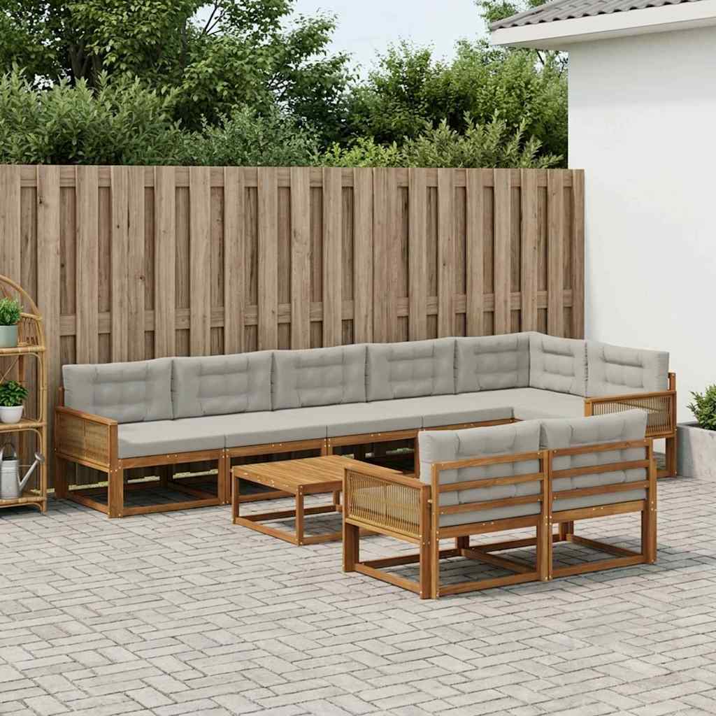 Outdoor-Sofagarnitur mit Kissen 9 pcs Natural and Light grey