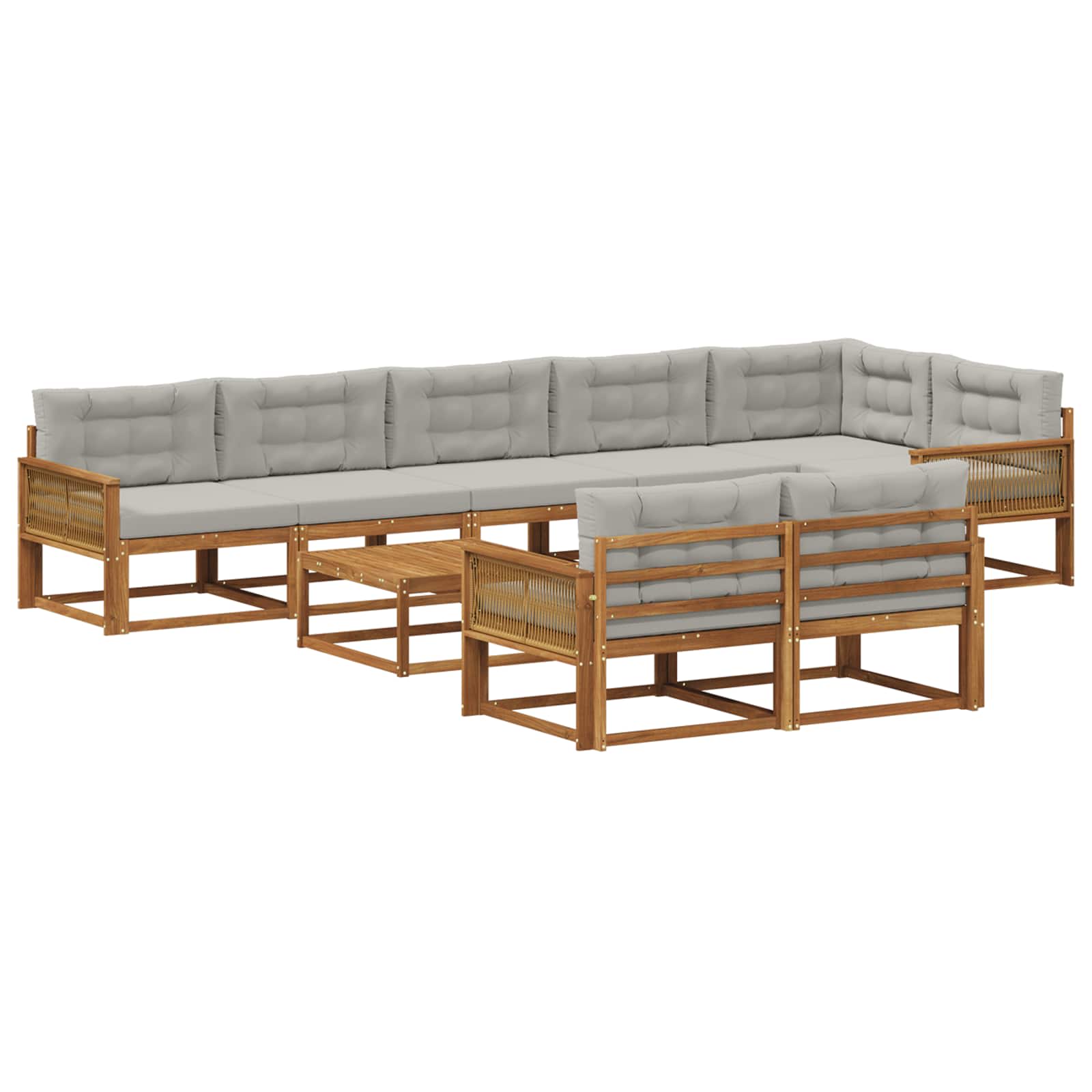Outdoor-Sofagarnitur mit Kissen 9 pcs Natural and Light grey