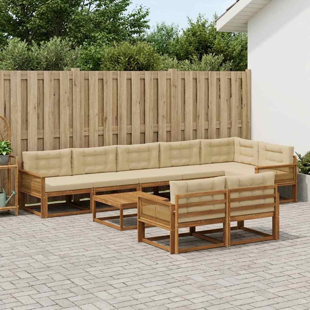 Outdoor-Sofagarnitur mit Kissen 9 pcs Natur und Beige