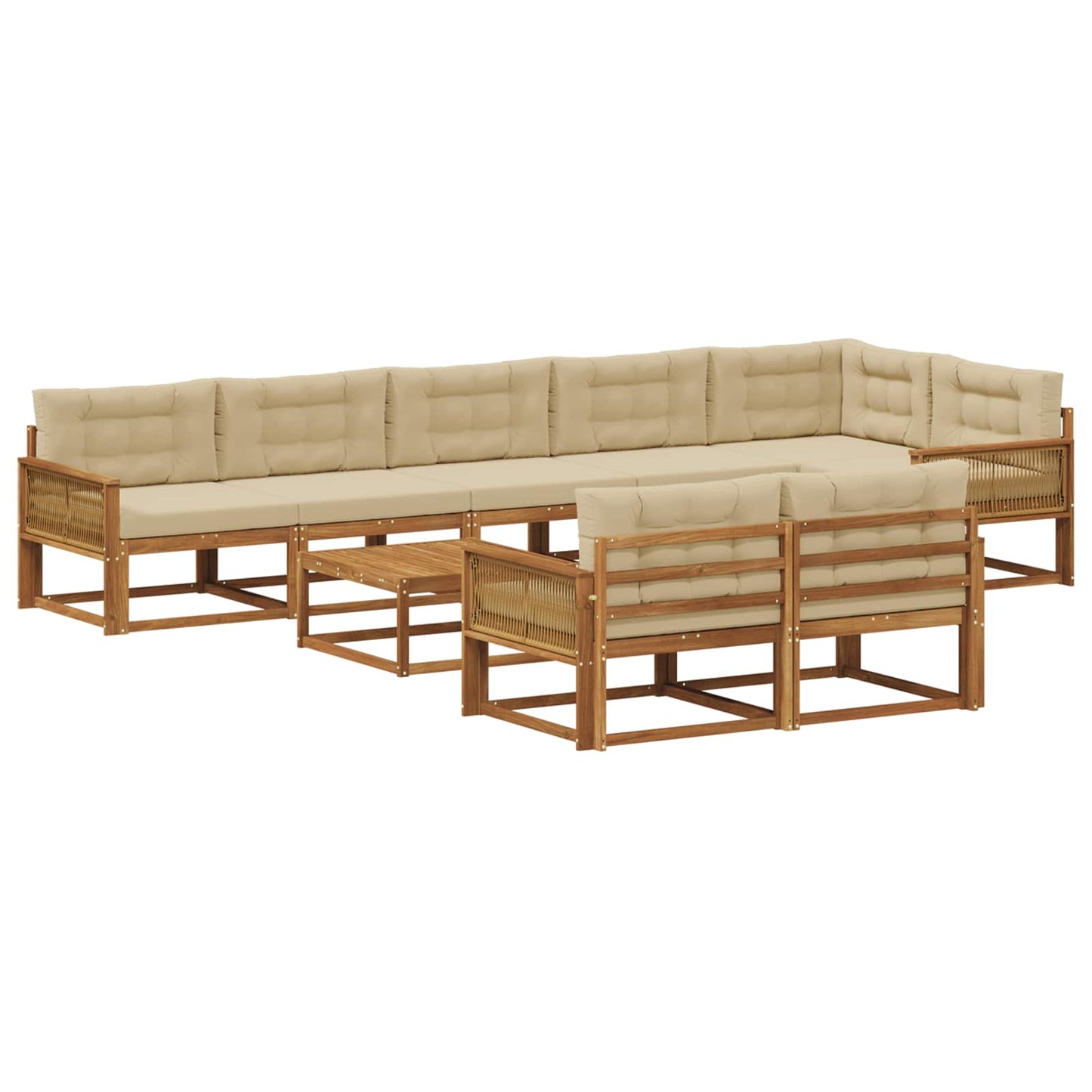 Outdoor-Sofagarnitur mit Kissen 9 pcs Natur und Beige