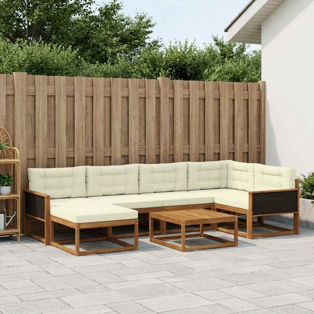 Outdoor-Sofagarnitur mit Kissen 7 pcs Natur und Creme