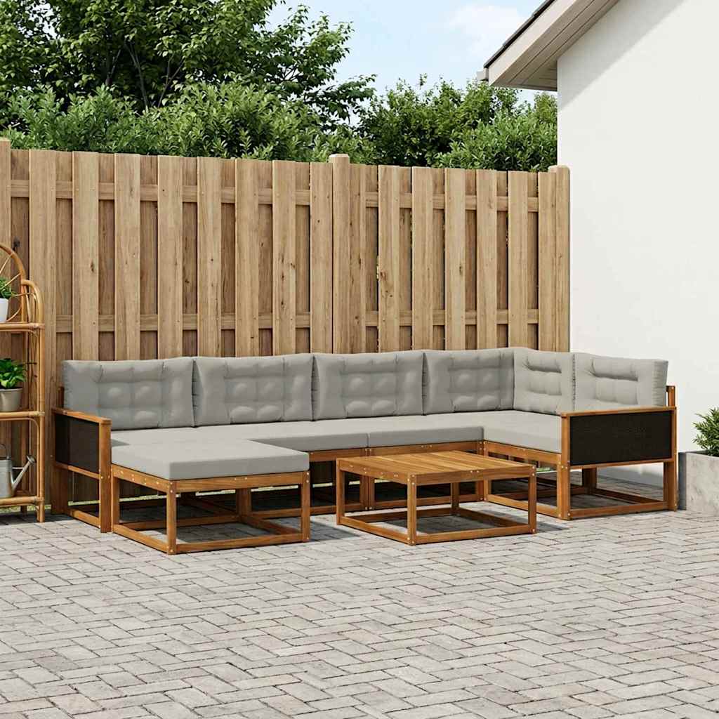 Outdoor-Sofagarnitur mit Kissen 7 pcs Natürlich und Hellgrau