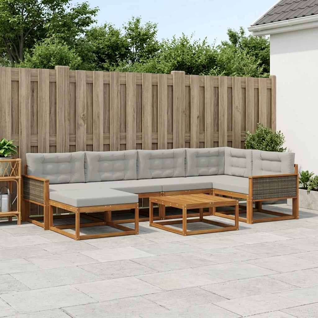Outdoor-Sofagarnitur mit Kissen 7 pcs Natürlich und Hellgrau