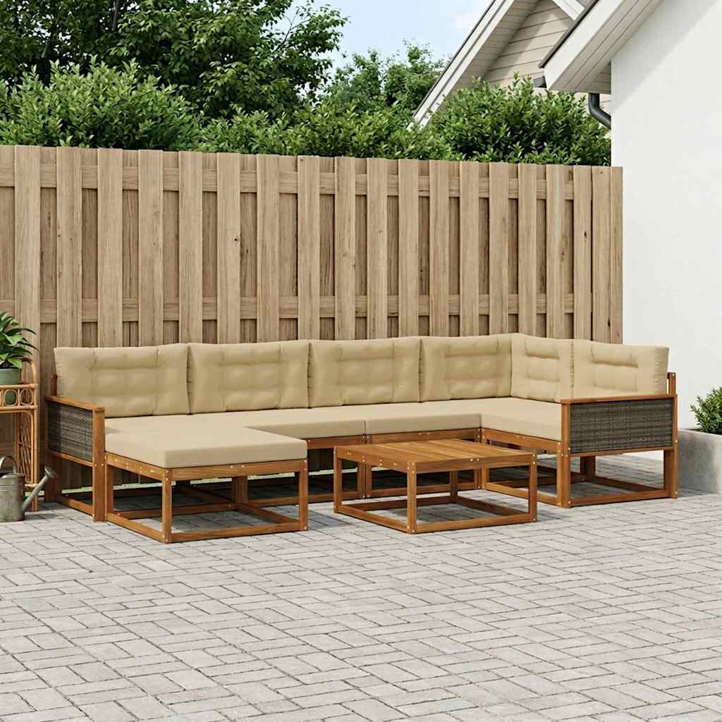 Outdoor-Sofagarnitur mit Kissen 7 pcs Natur und Beige
