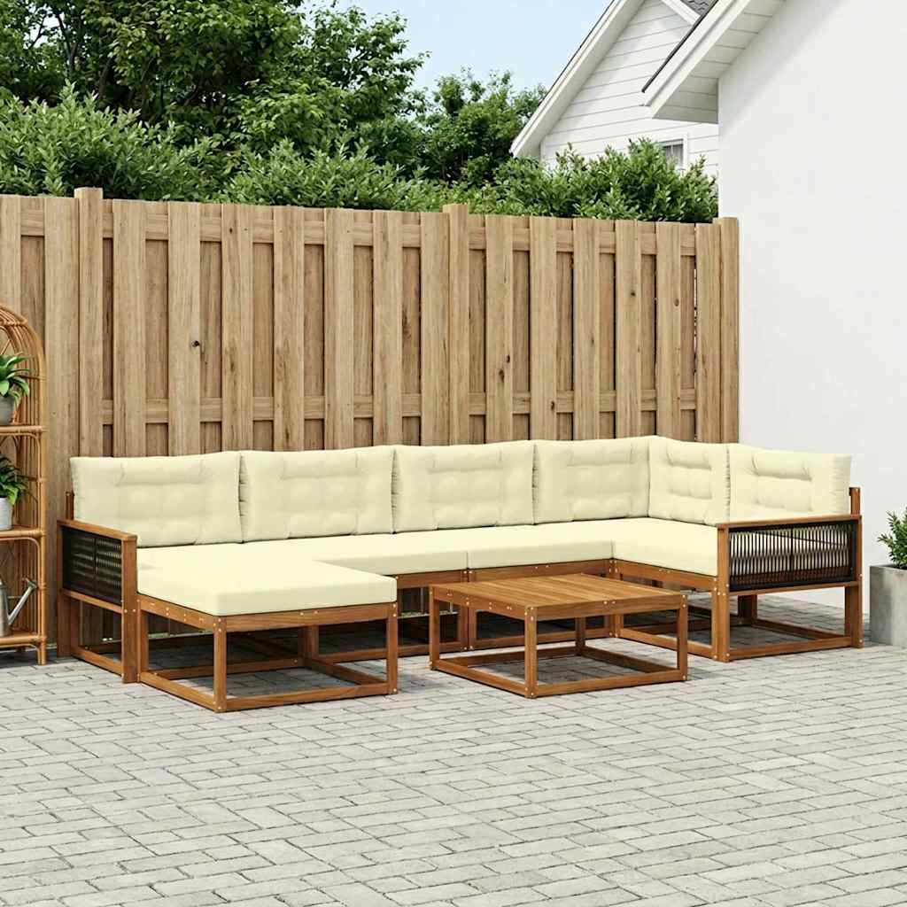 Outdoor-Sofagarnitur mit Kissen 7 pcs Natur und Creme