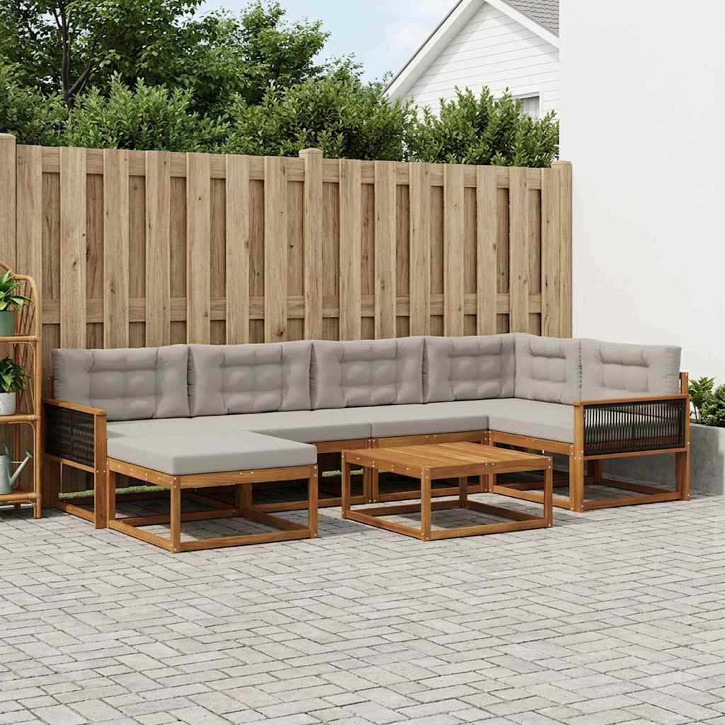 Outdoor-Sofagarnitur mit Kissen 7 pcs Natürlich und Hellgrau