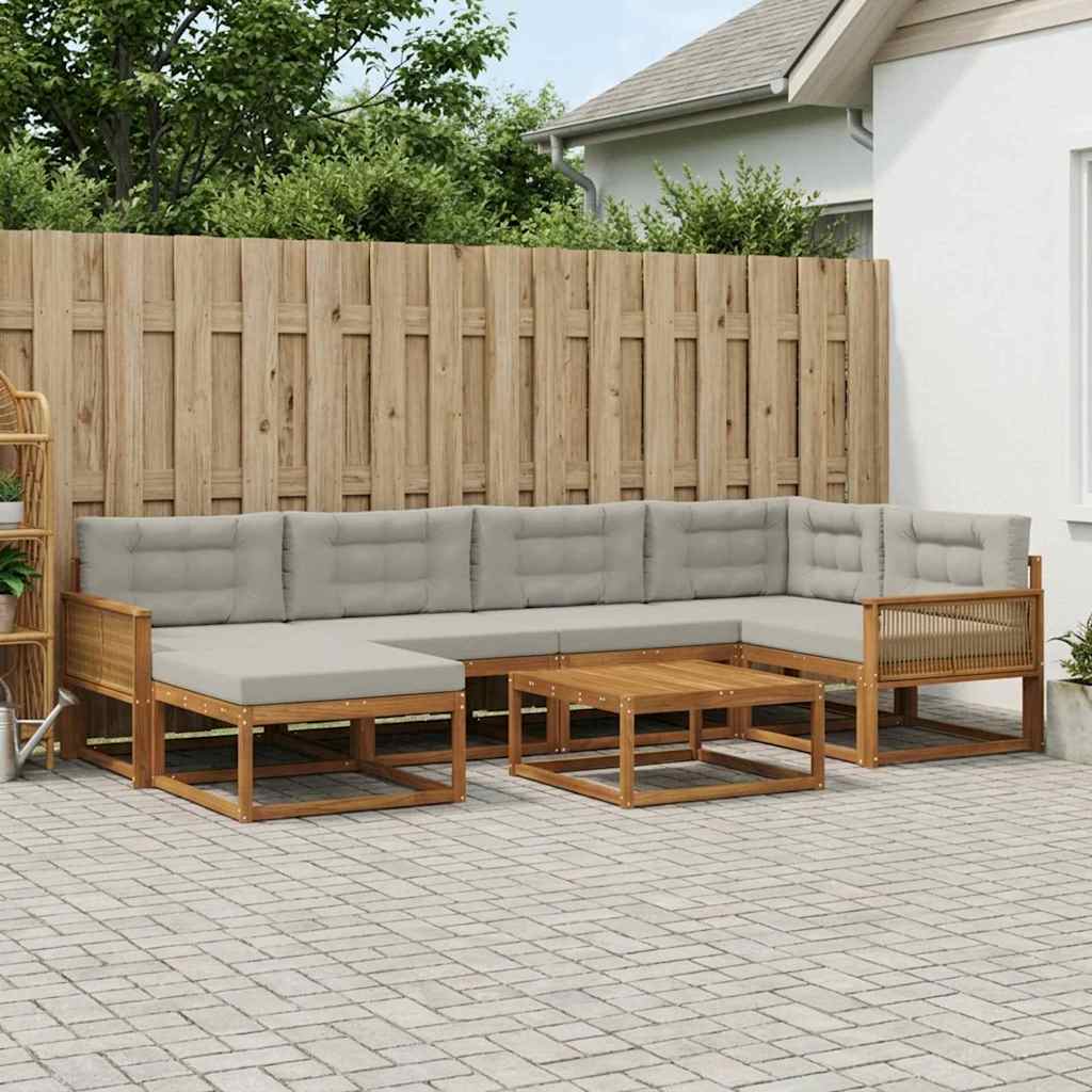 Outdoor-Sofagarnitur mit Kissen 7 pcs Natürlich und Hellgrau