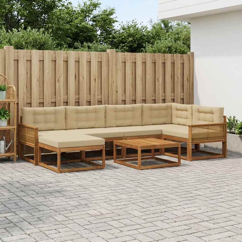 Outdoor-Sofagarnitur mit Kissen 7 pcs Natur und Beige