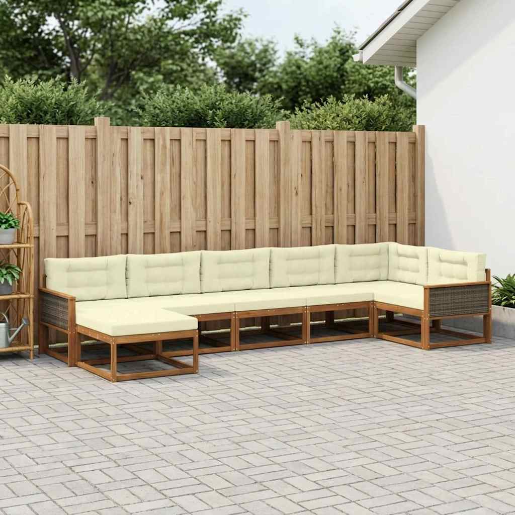 Outdoor-Sofagarnitur mit Kissen 7 pcs Natur und Creme