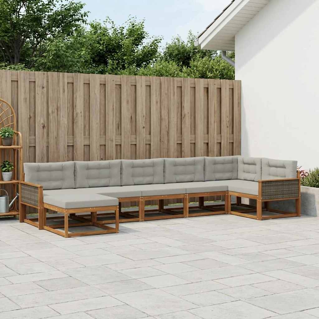 Outdoor-Sofagarnitur mit Kissen 7 pcs Natürlich und Hellgrau