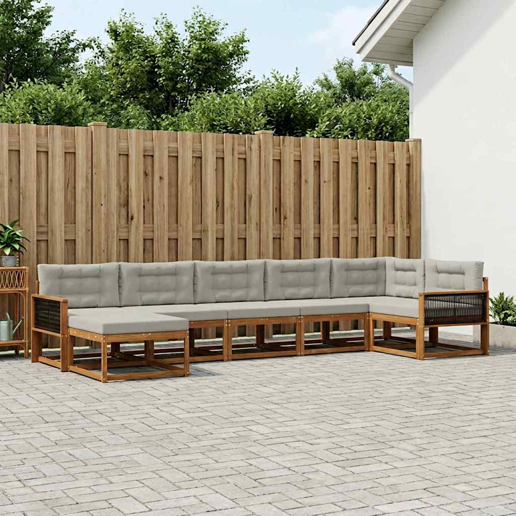 Outdoor-Sofagarnitur mit Kissen 7 pcs Natürlich und Hellgrau