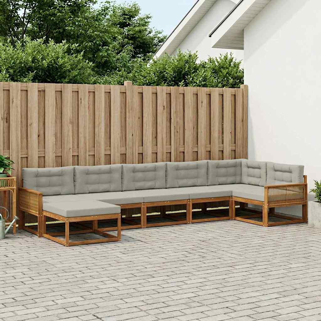 Outdoor-Sofagarnitur mit Kissen 7 pcs Natürlich und Hellgrau