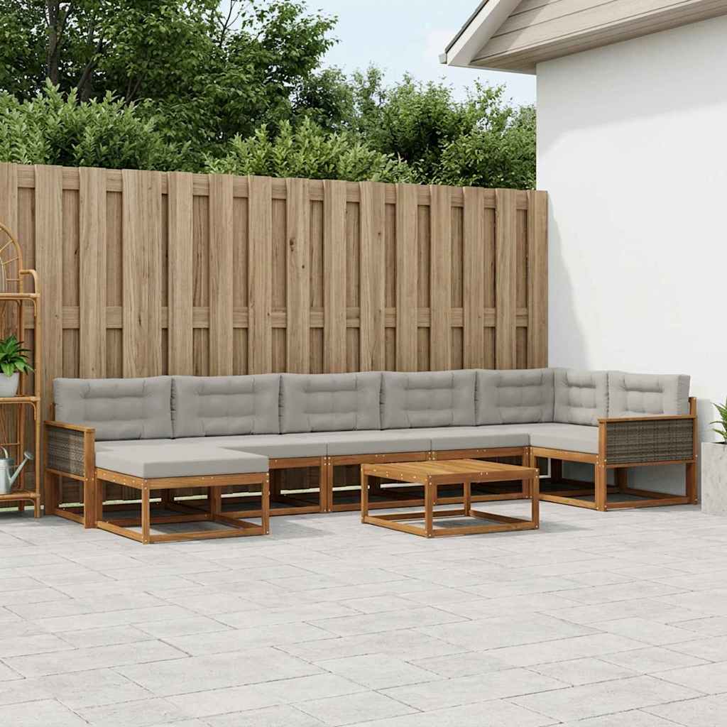 Outdoor-Sofagarnitur mit Kissen 8 pcs Natürlich und Hellgrau