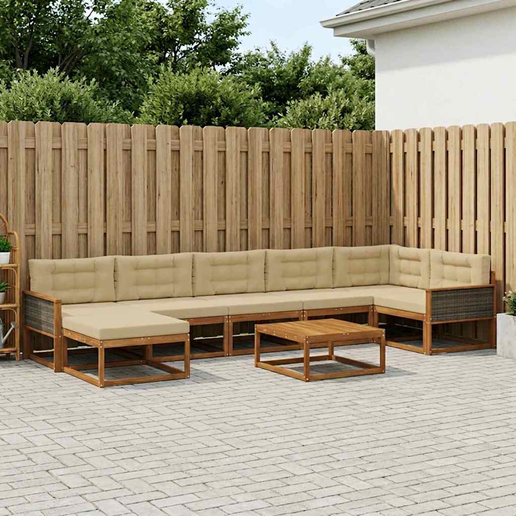 Outdoor-Sofagarnitur mit Kissen 8 pcs Natur und Beige