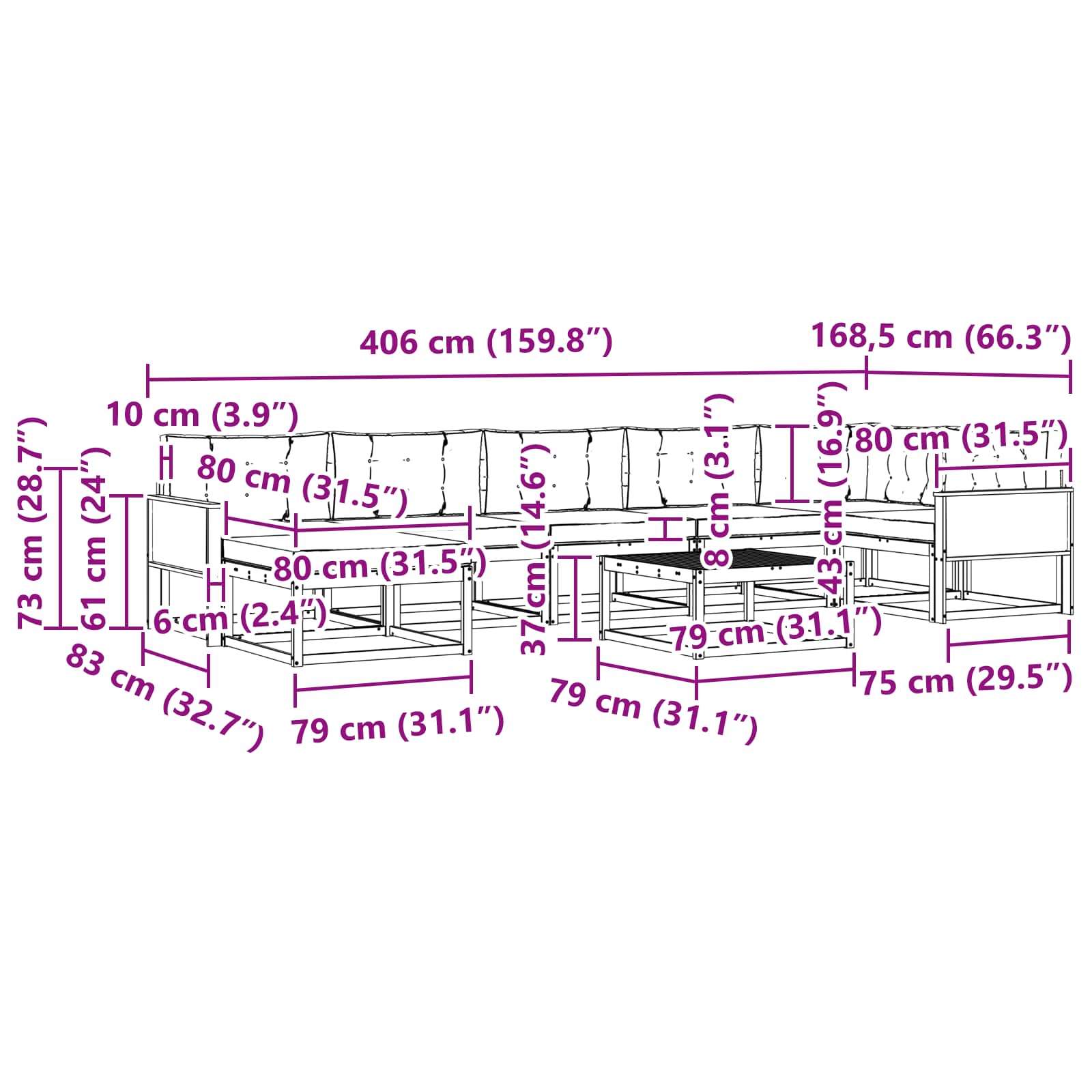Outdoor-Sofagarnitur mit Kissen 8 pcs Natur und Creme