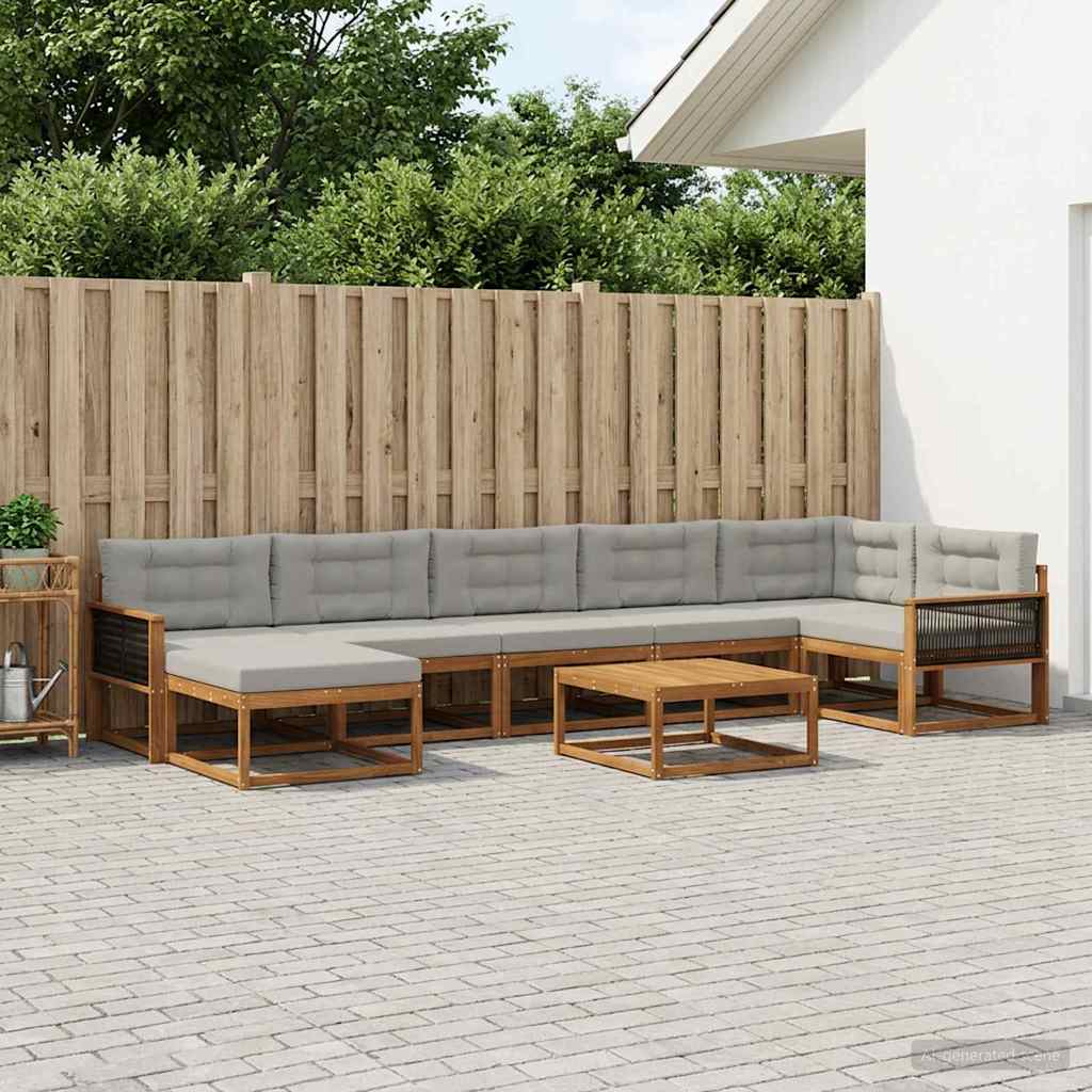 Outdoor-Sofagarnitur mit Kissen 8 pcs Natürlich und Hellgrau