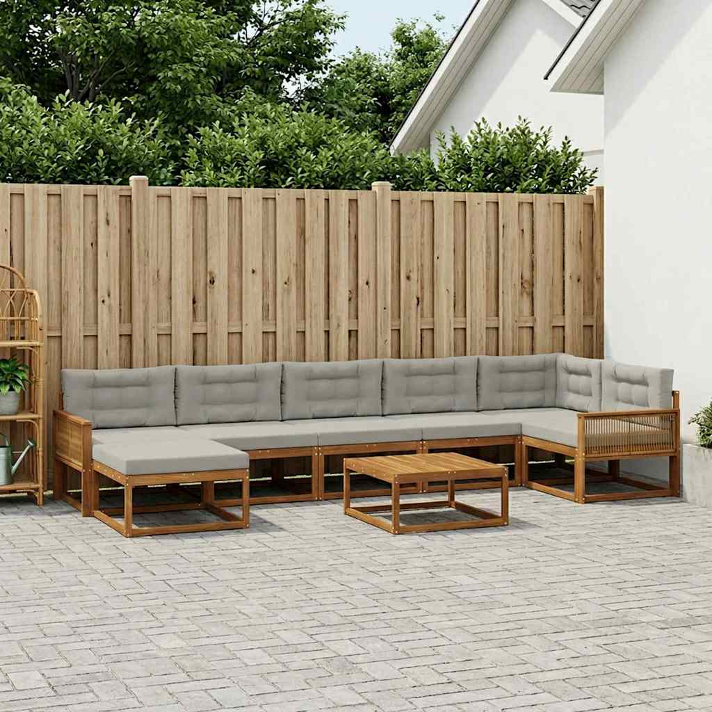 Outdoor-Sofagarnitur mit Kissen 8 pcs Natürlich und Hellgrau