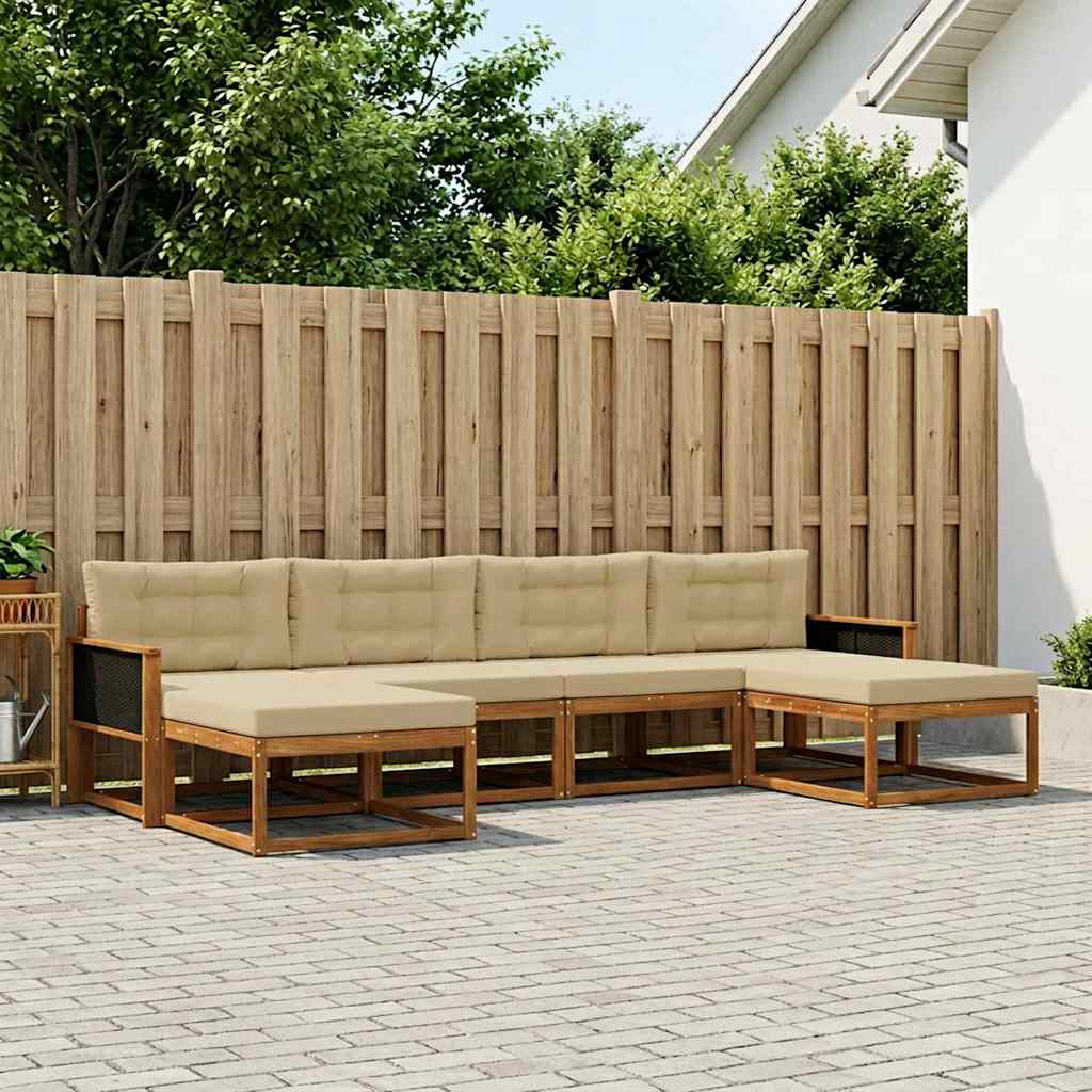 Outdoor-Sofagarnitur mit Kissen 6 pcs Natur und Beige