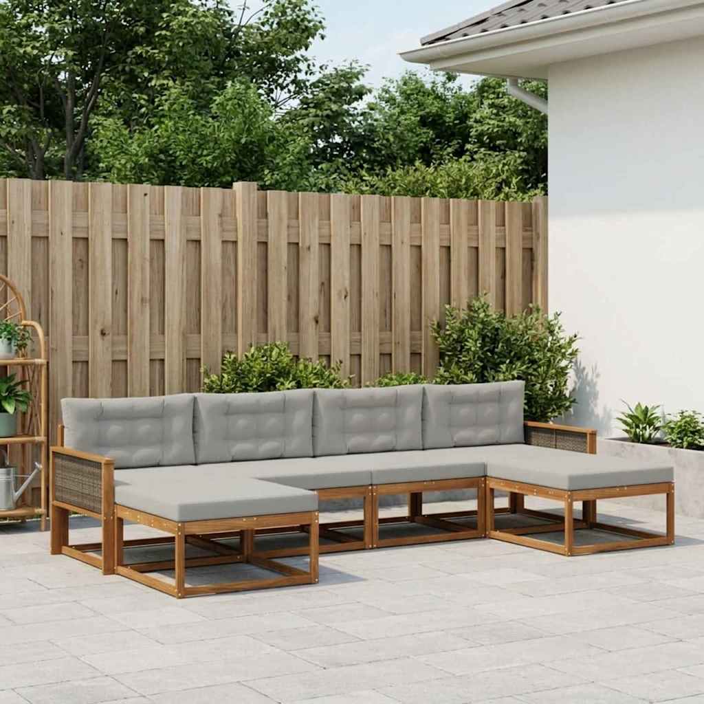 Outdoor-Sofagarnitur mit Kissen 6 pcs Natürlich und Hellgrau