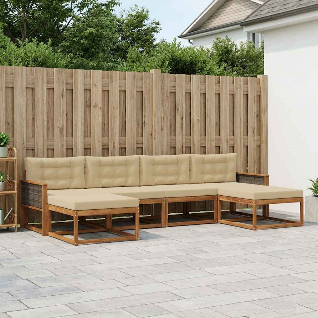 Outdoor-Sofagarnitur mit Kissen 6 pcs Natur und Beige