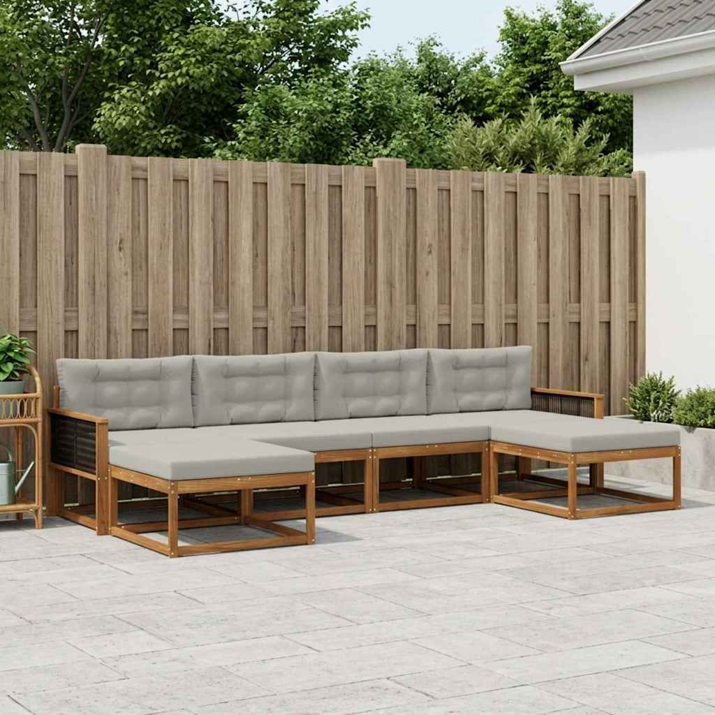 Outdoor-Sofagarnitur mit Kissen 6 pcs Natürlich und Hellgrau