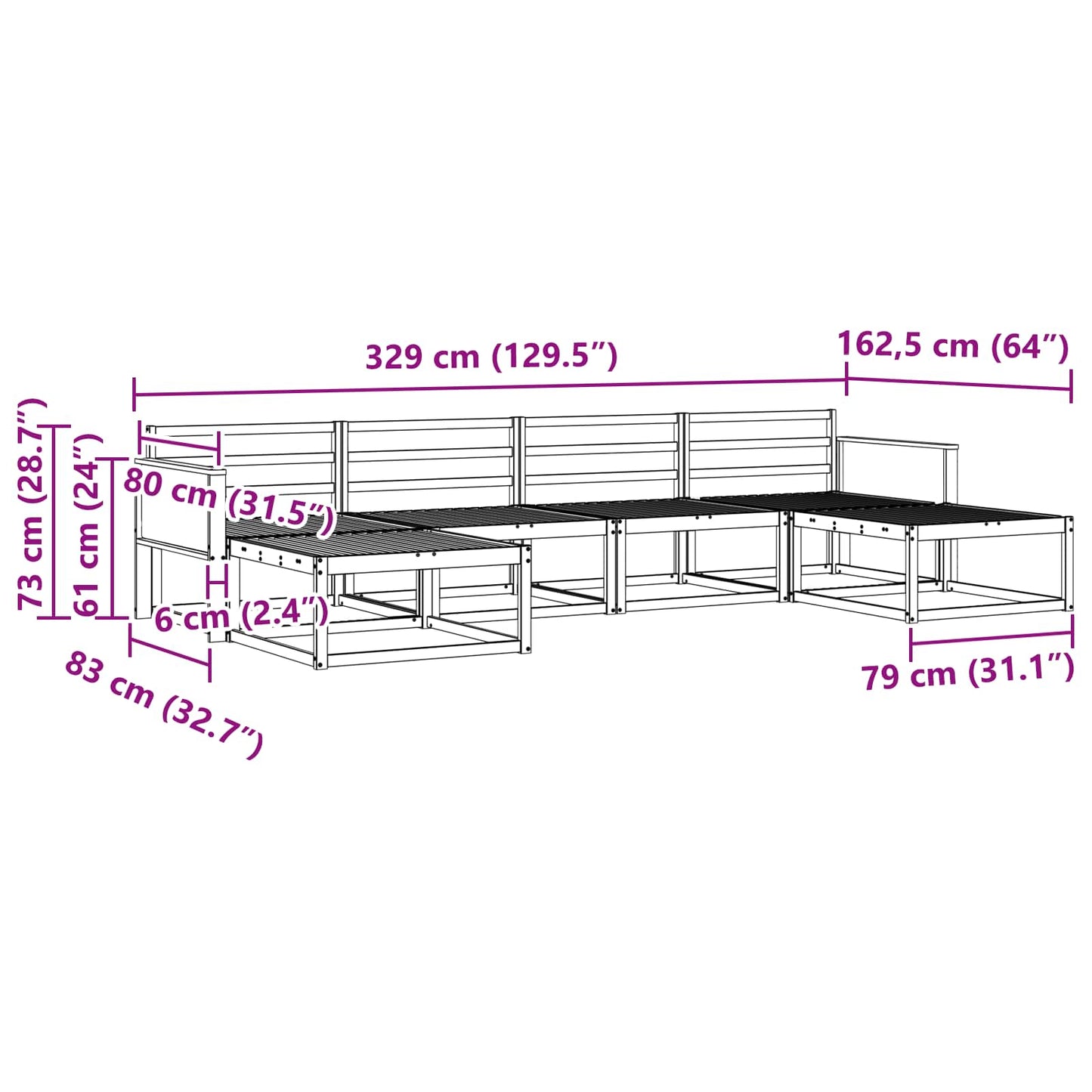Outdoor-Sofagarnitur 6 stk. Natur Massivholz Akazie
