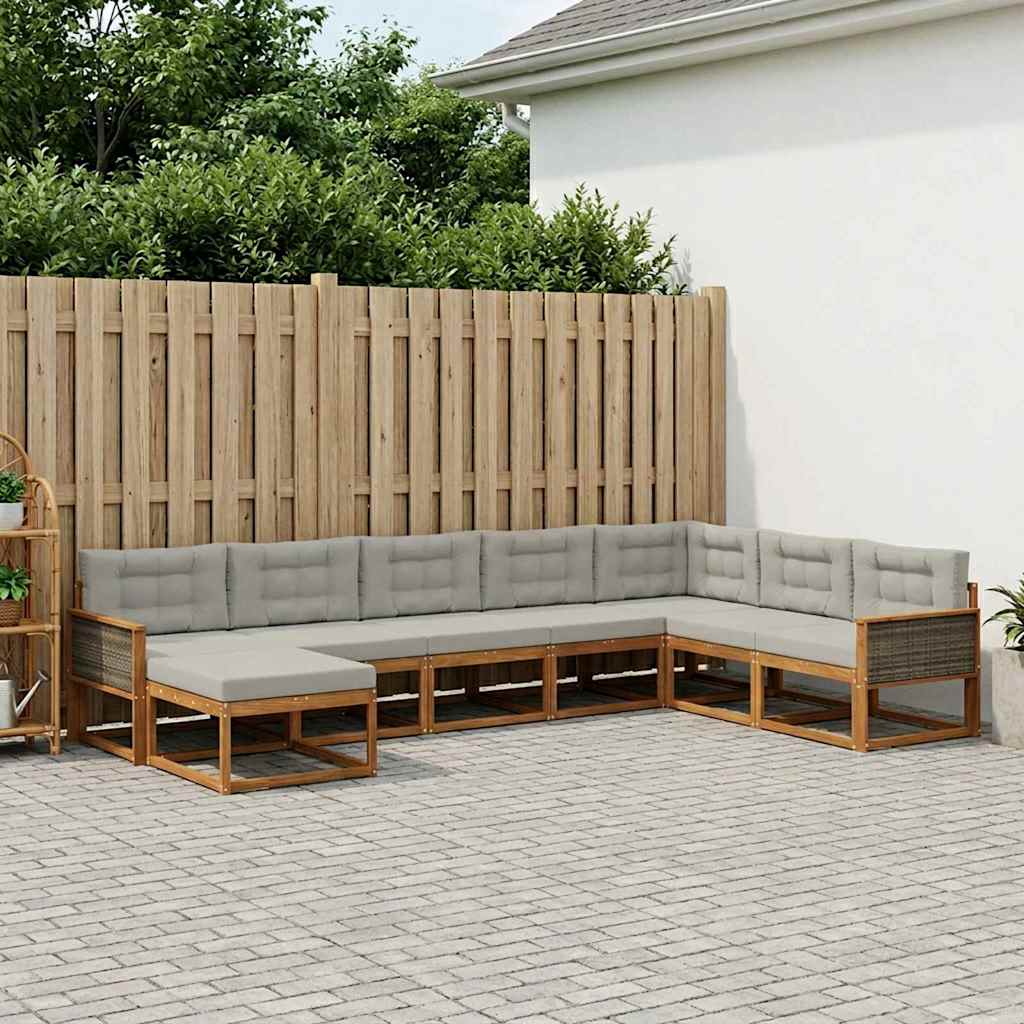 Outdoor-Sofagarnitur mit Kissen 8 pcs Natürlich und Hellgrau