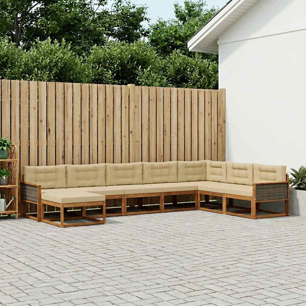 Outdoor-Sofagarnitur mit Kissen 8 pcs Natur und Beige