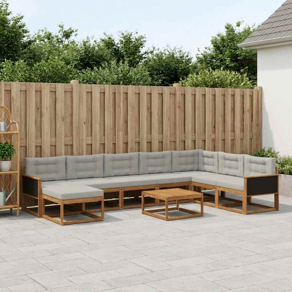 Outdoor-Sofagarnitur mit Kissen 9 pcs Natürlich und Hellgrau