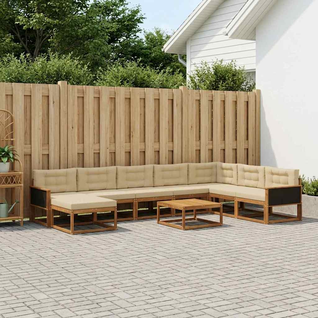 Outdoor-Sofagarnitur mit Kissen 9 pcs Natur und Beige