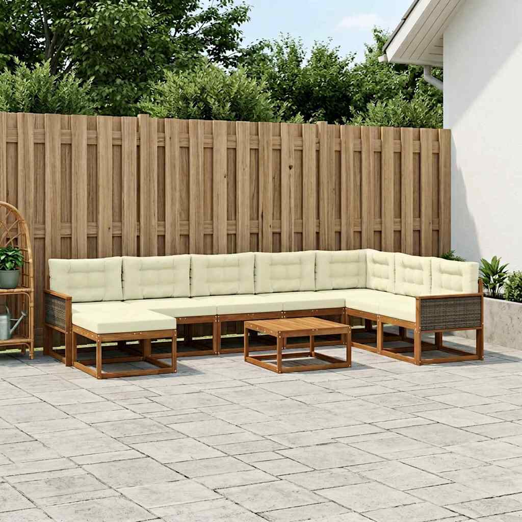 Outdoor-Sofagarnitur mit Kissen 9 pcs Natur und Creme