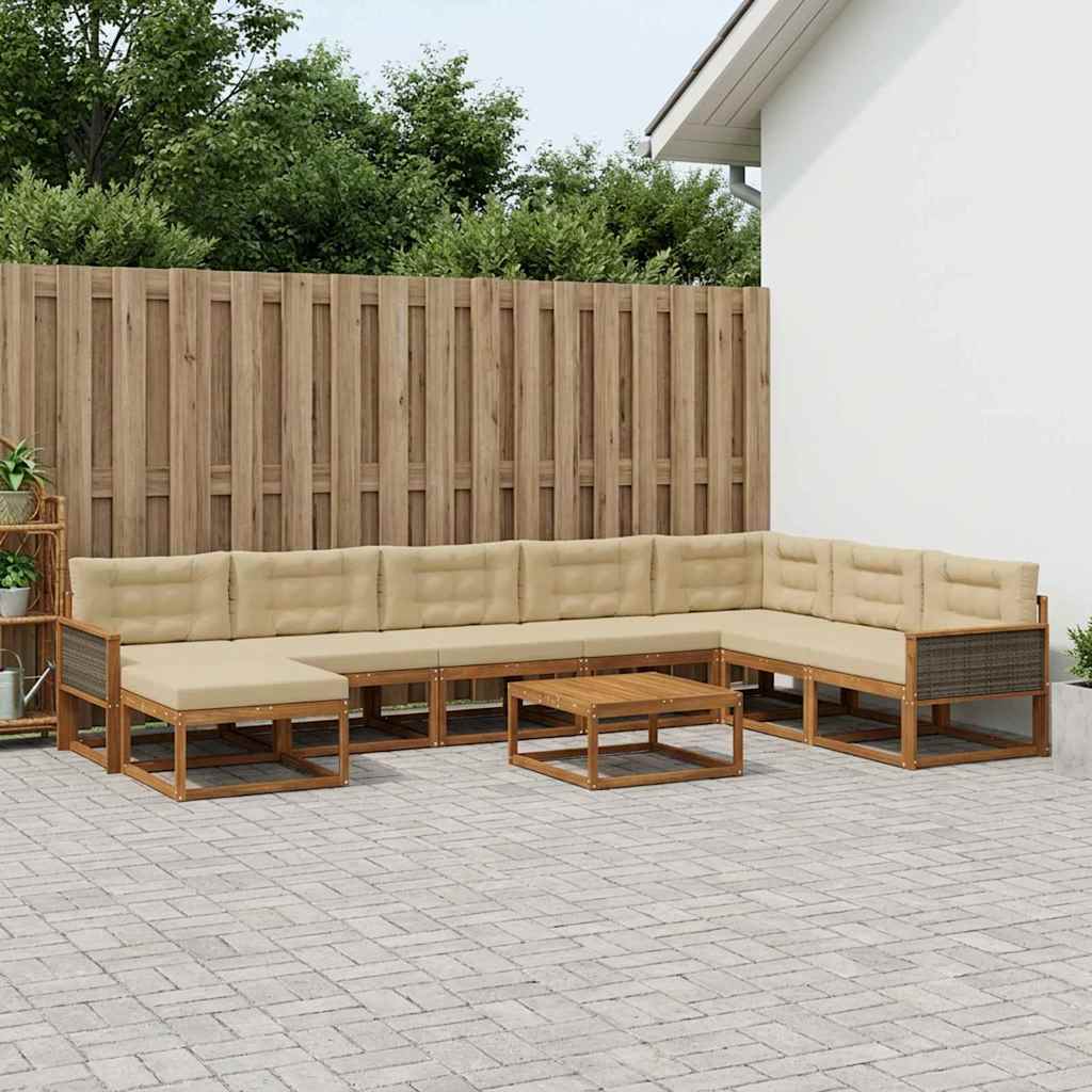 Outdoor-Sofagarnitur mit Kissen 9 pcs Natur und Beige
