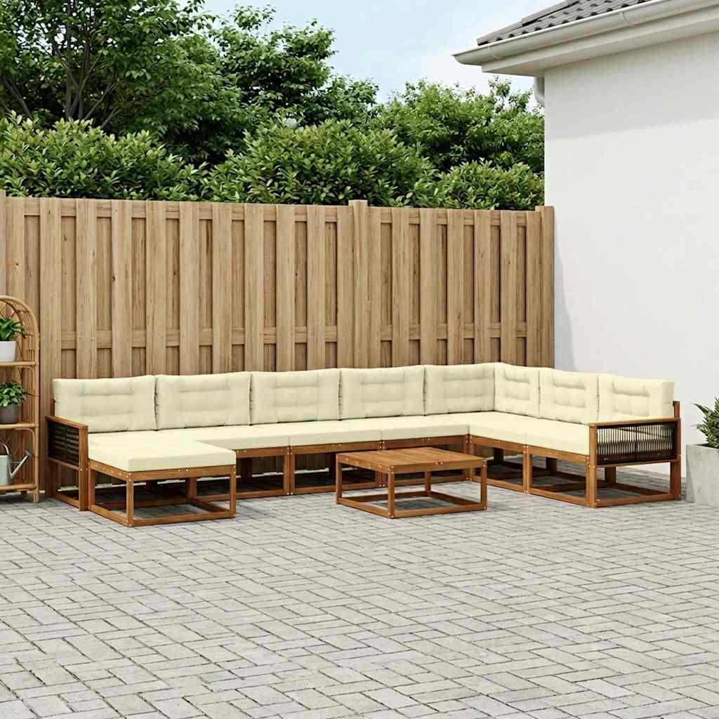 Outdoor-Sofagarnitur mit Kissen 9 pcs Natur und Creme