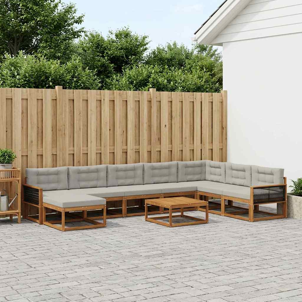 Outdoor-Sofagarnitur mit Kissen 9 pcs Natürlich und Hellgrau